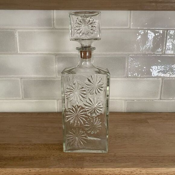 Vintage Mid Century Modern Glass Liquor Decanter Ornate Home Bar Decor Bottle - Picture 2 of 9